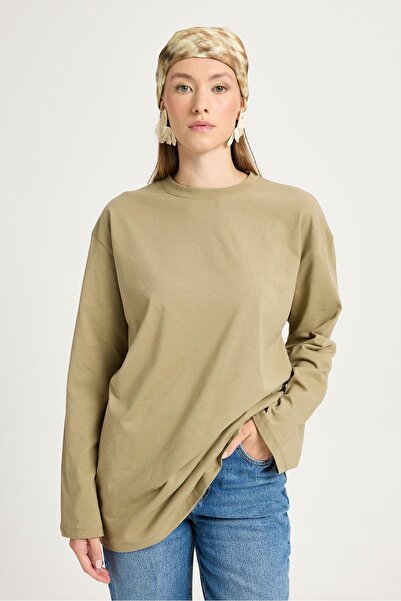 minaaise Μπλουζάκι με φαρδιά μανίκια Oversize Basic Χακί