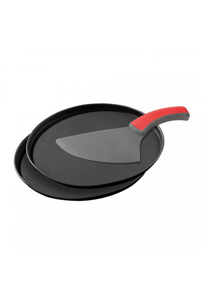 ZENKER Set de 2 tăvi de pizza cu cuțit 7513, 29 cm, Teflon, Negru