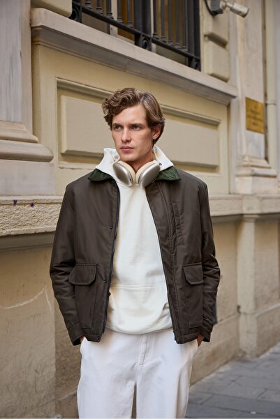 Danger Khaki Contrast Collar Men's Coat Jacket