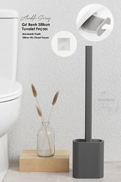 Anadolu Saray Self-Adhesive Grey Color Silicone Toilet Brush | Bendable Practical Silicone Wc Toilet Brush