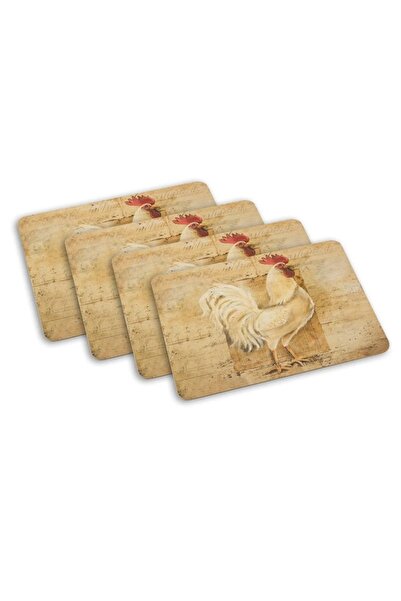 ORIAN 4-piece lightweight wooden dinner plate insulator set with rooster designs, size 40*30 cm