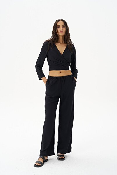 Beauty Omelette Siyah Bol Kesim Dökümlü Pantolon