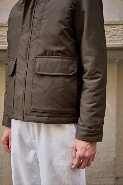 Danger Khaki Contrast Collar Men's Coat Jacket