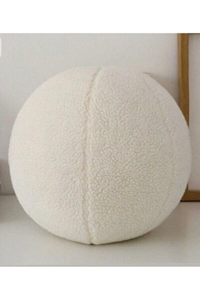 oiphome Λούτρινο μαξιλάρι εκρού σε σχήμα μπάλας 30x30 εκ.