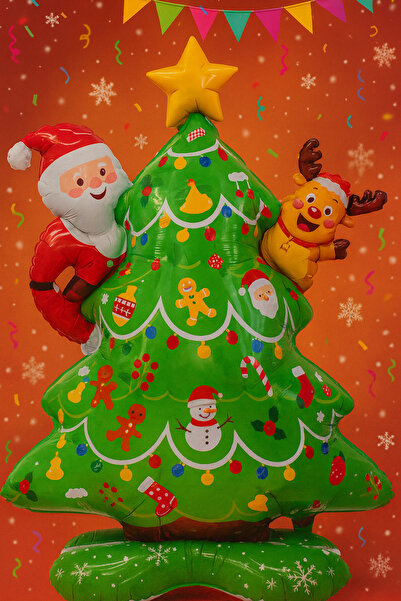 ENG PARTİ DÜNYASI Noel Baba ve Ren Geyiği Figürlü Yılbaşı Ağacı Folyo Balon E...