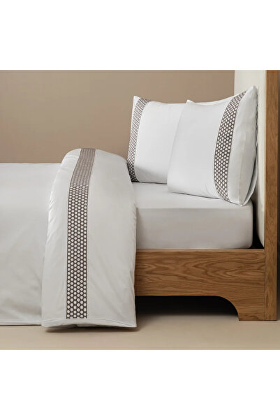 Penelope 100% Cotton Satin Fabric Duvet Cover Set 240X220 cm White Stone- Regina Series