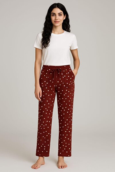 Pemilo Women's Patterned Burgundy Suede Single Bottom with Pockets Bordo