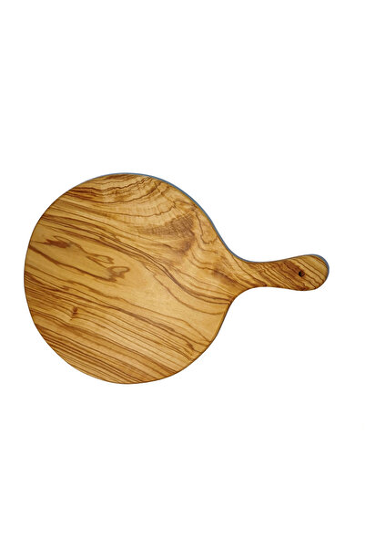 OEM Tocător rotund din lemn de măslin, lucrat manual, cu mâner, Napoli, 43x30x2 cm