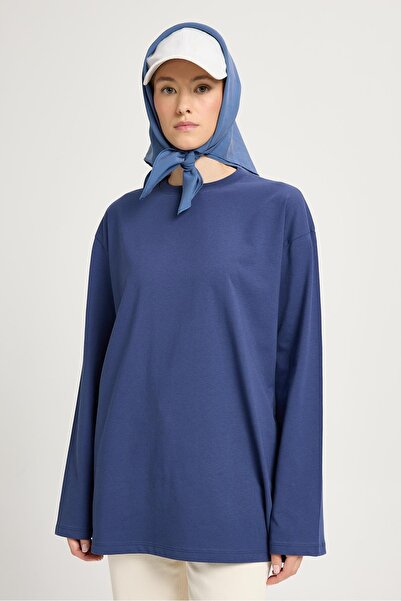 minaaise Μπλουζάκι με φαρδύ μανίκι Oversize Basic Indigo