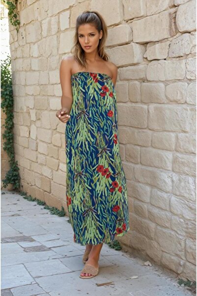 Pasaklı Giyim Women's Strapless Lined Chiffon Midi Summer Dress 3753374