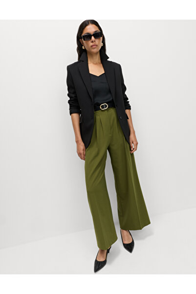Marks & Spencer Plise Detaylı Geniş Paça Pantolon