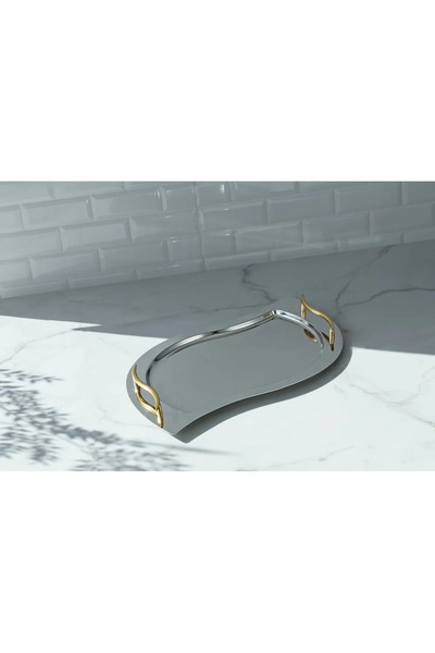 Nehir 2-piece silver Lalezar tray set with gold handles