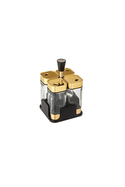 ORIAN 4-piece glass salt shaker set with gold lid and holder