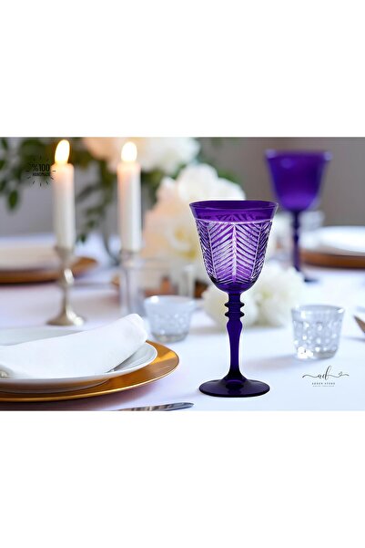 AKDEN STORE Kristal Kesme Dekor Ayaklı Kadeh Bardak Takımı El İşçiliği Dekor ...