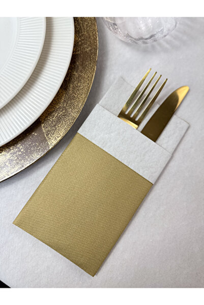 Mank Χαρτοπετσέτες τσεπών για μαχαιροπίρουνα Linclass - Χρυσές με λευκή μανσέ...