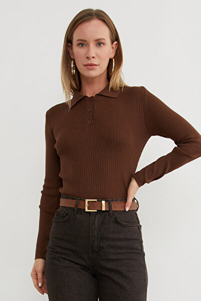 Fulla Moda Πλεκτό πουλόβερ με λαιμόκοψη πόλο με μισό κουμπί