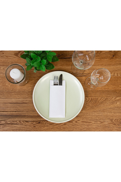 Mank Suport tacâmuri alb + șervețel alb inclus / 100 buc