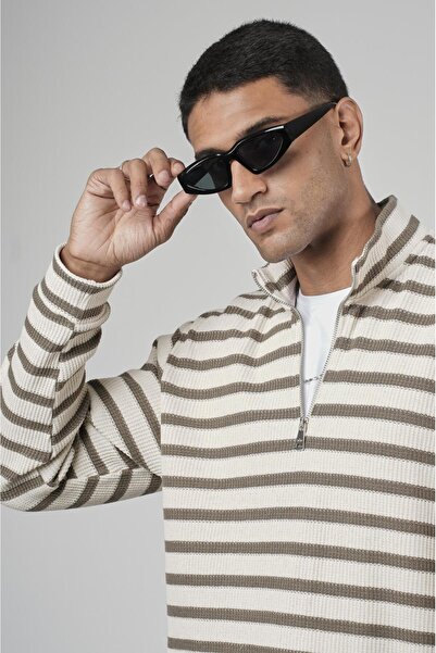 king brich Φούτερ με μισό φερμουάρ, ριγέ, κανονική εφαρμογή, ζακάρ