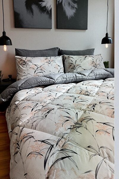 Alla Turca Double Size 4 Pillowcases with Elastic Sheets Double-Sided Patterned Sleeping Set-Natura Gray