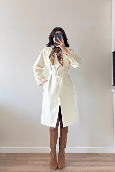 Eka Kadın Ekru Deri Trenç 1041-6056