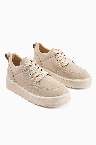 Limoya Edle Bej Süet Bağcıklı Kadın Bot