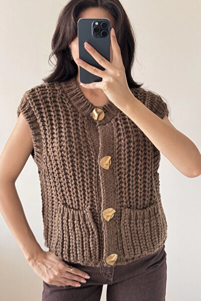Eka Women's Brown Thick Knitted Vest 1014-2395