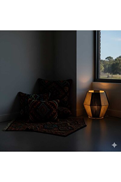 poplinhome Modern Design Macrame Rope Floor Lampshade Black Ecru Decorative Lamp Lampshade Floor Lampshade