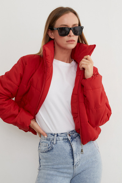 Fulla Moda Short Puffer Jacket with Elastic Waist
