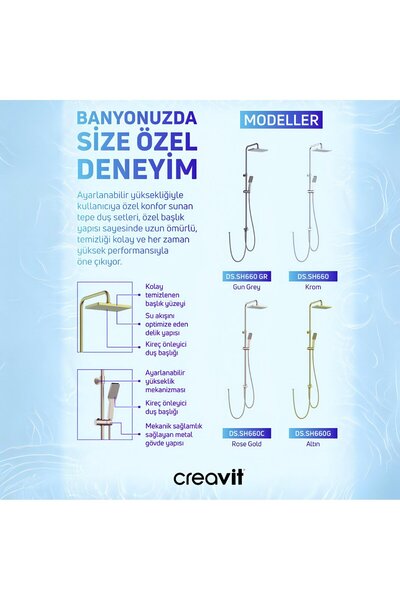 Creavit SH660GR Gun Grey/Metalik Gri Tepe Duş Sistemi