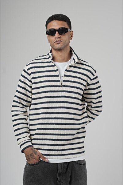 king brich Φούτερ με μισό φερμουάρ, ριγέ, κανονική εφαρμογή, ζακάρ