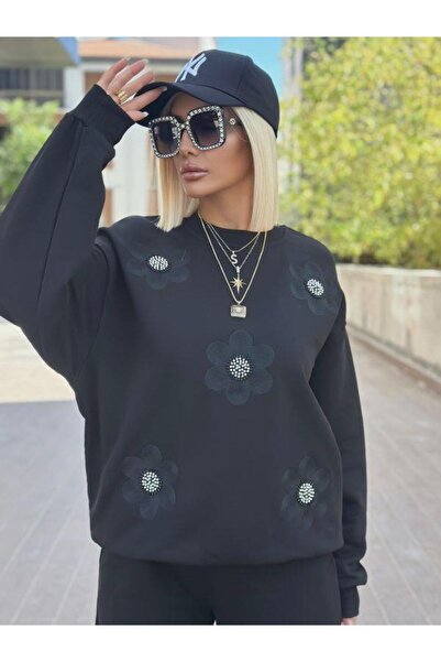 Kokoşum Butik 5756 Фланелка с флорални мотиви, черна