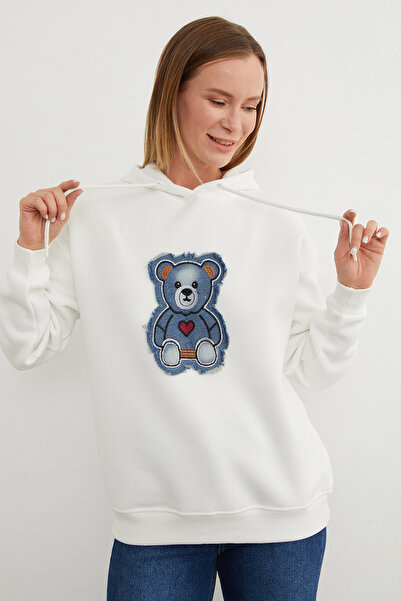 Fulla Moda Hanorac oversize cu glugă, brodat cu ursuleț cu 3 fire