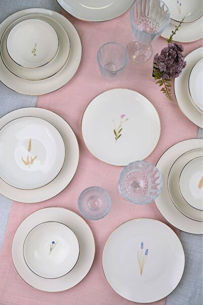 tabakevi Tabak Evi Porselen Natura Altın Yaldızlı Yemek Takımı 6 Kişilik 24 Parça