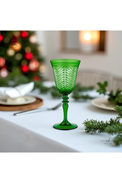 AKDEN STORE Kristal Kesme Dekor Ayaklı Kadeh Bardak Takımı El İşçiliği Dekor 6'lı Kadeh Takım Seti