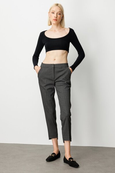 Ekol Women's Patterned Skinny Leg Trousers 1067 Black