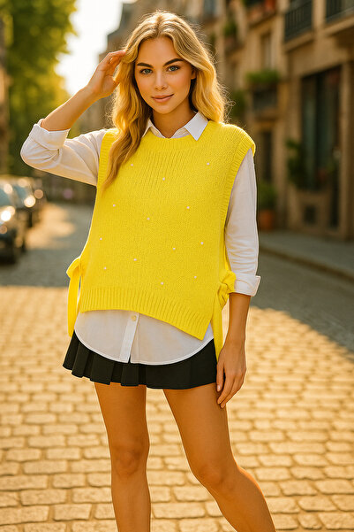 Ceylen Side Tie Pearl Detail Sweater