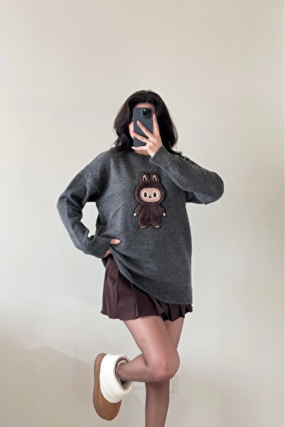 Eka Γυναικείο πουλόβερ γκρι Labubu 1014-5244