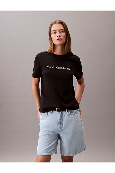 Calvin Klein Kadın Siyah Grafikli Tişört
