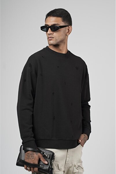 king brich Crew Neck Laser Oversize Fit Men's Sweatshirt
