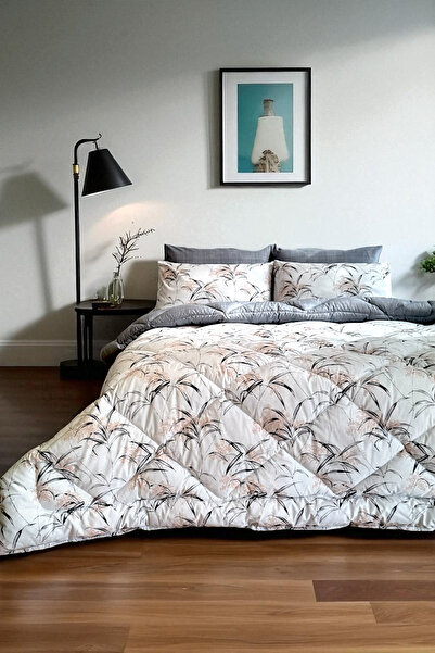 Alla Turca Double Size 4 Pillowcases with Elastic Sheets Double-Sided Patterned Sleeping Set-Natura Gray