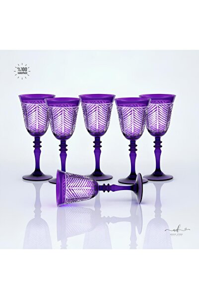 AKDEN STORE Crystal Cutting Decor Standing Goblet Cup Set Handcrafted Decor Set of 6 Goblet Suit