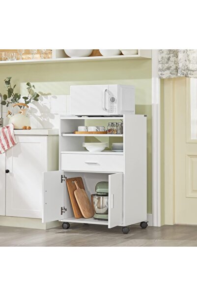 AYZ Tekerlekli Mutfak Dolabı, Mikrodalga Fırını Saklama Ünitesi Midi Kahve Köşesi