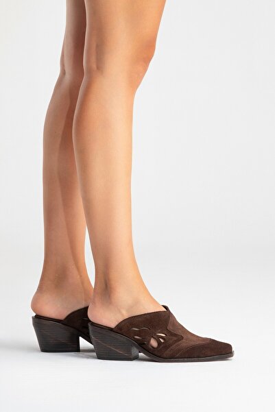 Zeynep Sıradağlı Densy Women's Leather Western Slippers Brown Suede