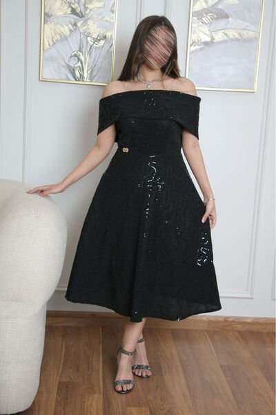 SELSAL فستان منفوش ميدي اوف شولدر