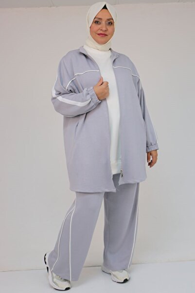 Eslina 47082 Plus Size Modal Suit with Tuck-In Pants - Gray