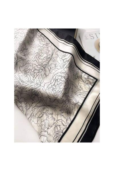 Pursehuit Eșarfă pătrată albă cu imprimeu floral negru, Santino C1