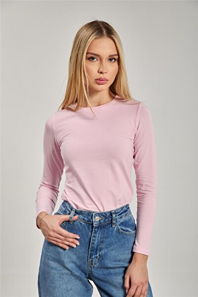 BARRELS AND OIL Kadın Bisiklet Yaka Uzun Kollu Body - Pembe