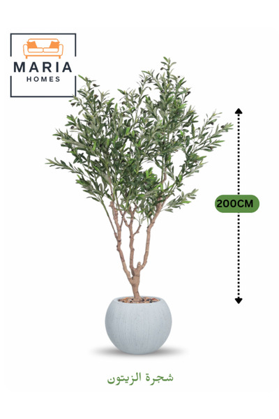 MARIA HOMES Artificial Olive Tree 200 cm – Green Foliage with Fiber Pot for h...