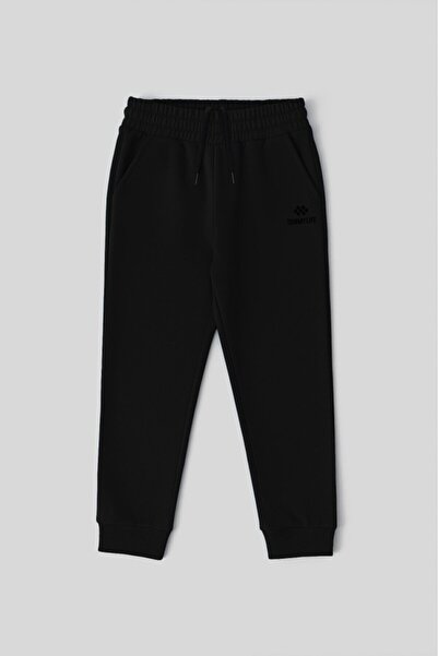 TOMMY LIFE Pantaloni de trening pentru băieți, negri, slim, cu manșete - 11062