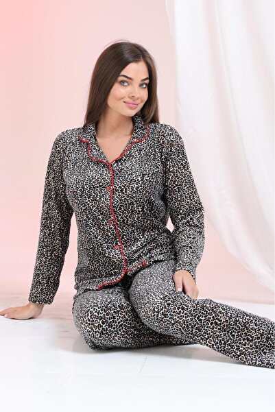 MEBA Front Buttoned Velvet Winter Women's Pajama Set